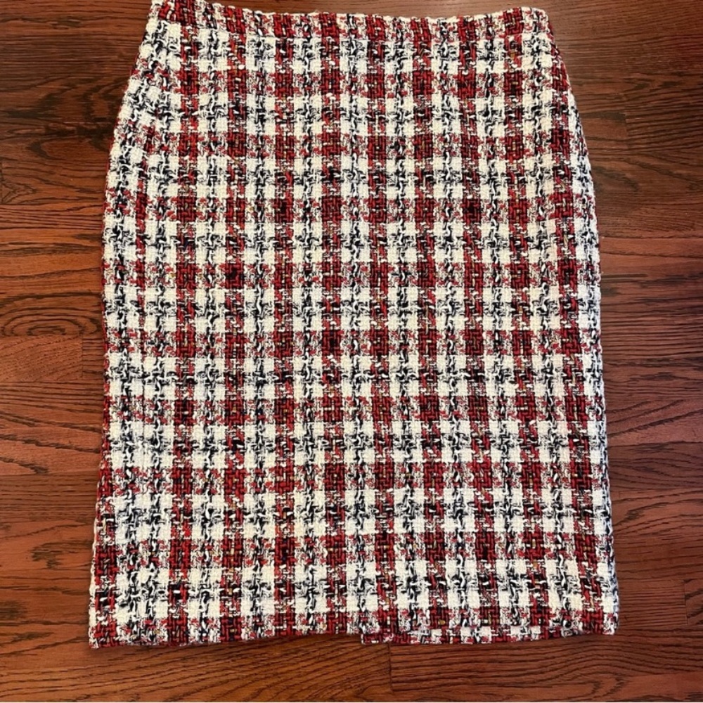 J. Crew Painterly Tweed Navy White Red Skirt 16